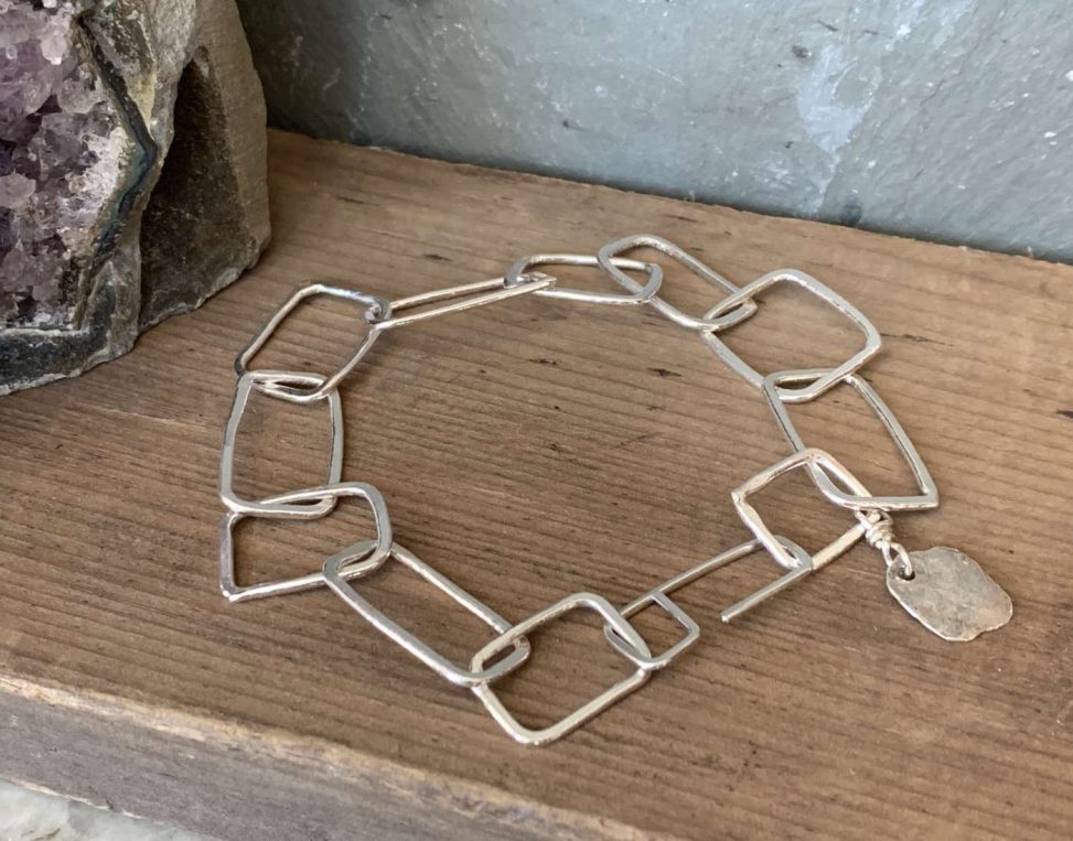 handmade rectangle chain sterling silver bracelet