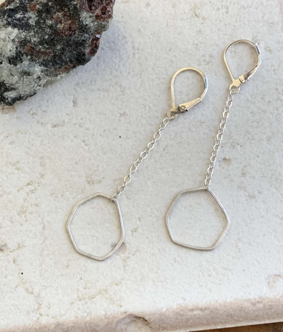 silver geometric earrings