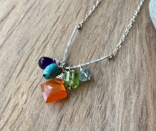 Colorful gemstone cluster necklace